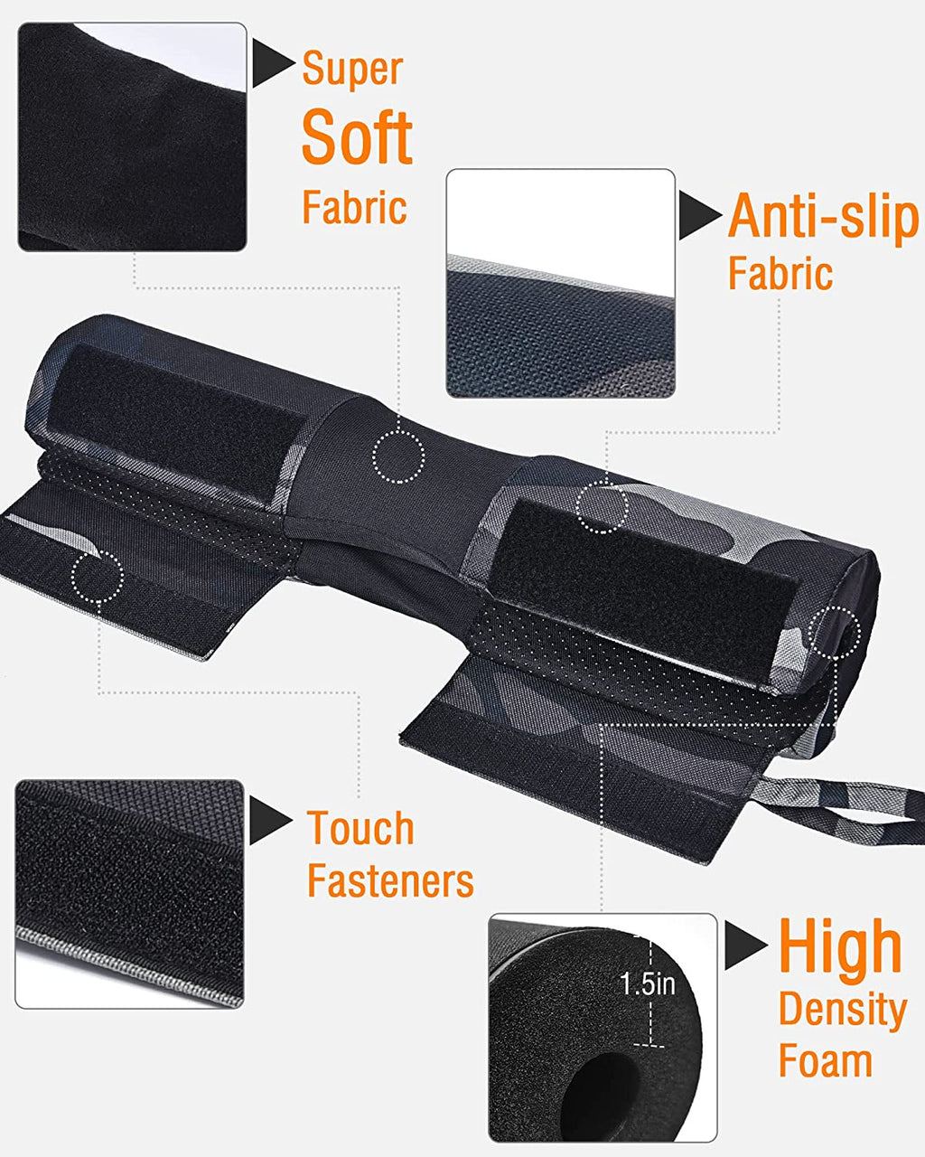 PACEARTH Barbell Pad for Hip Thrust, Standard Barbell Protective Foam, Squat Bar Pad with Closure, Neck & Shoulder Padding Hip Thrust Pad, Fits All Standard and Olympic Bars