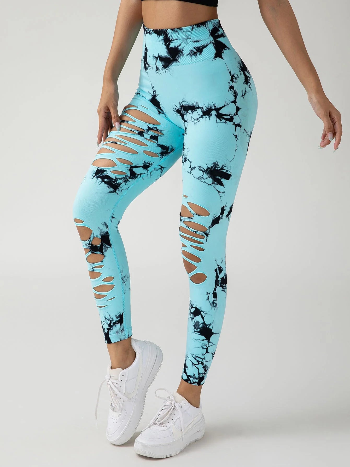 4 Pack New Style Hollow-Out Tie-Dye High-Waisted Tummy-Control Yoga Pants