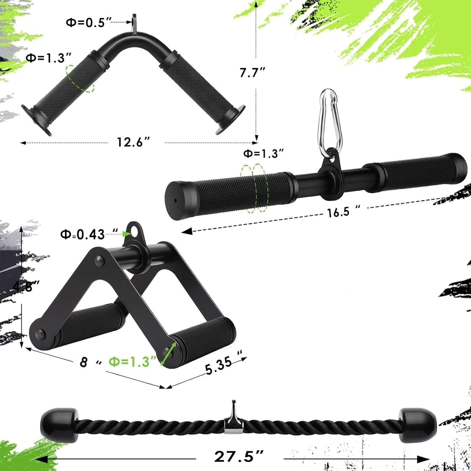 Cable Machine Attachment，Lat Pulldown Attachments Upgraded 1.3 Inch Comfort Grip Cable Attachments for Gym, Triceps Rope Bar,V Bar ,Double D Bar,Homr Gym Accessories