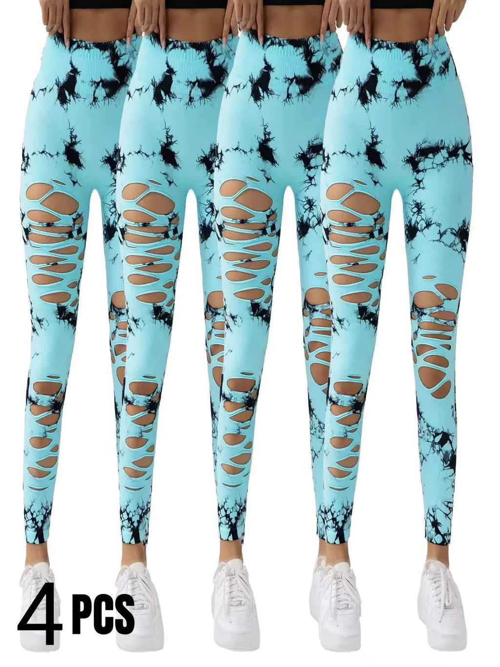 4 Pack New Style Hollow-Out Tie-Dye High-Waisted Tummy-Control Yoga Pants