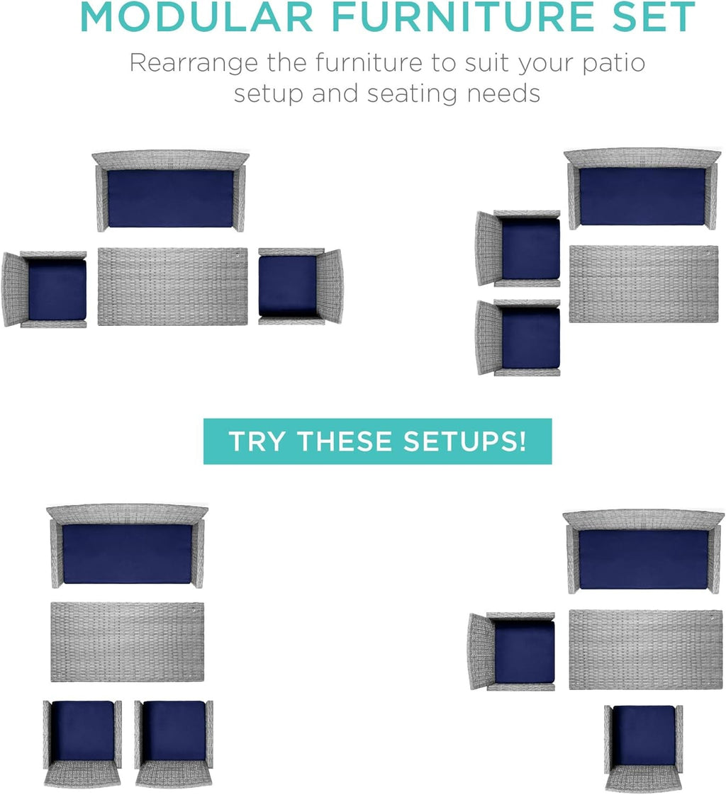 4 Piece Gray Navy Wicker Patio Conversation Set With Coffee Table-1