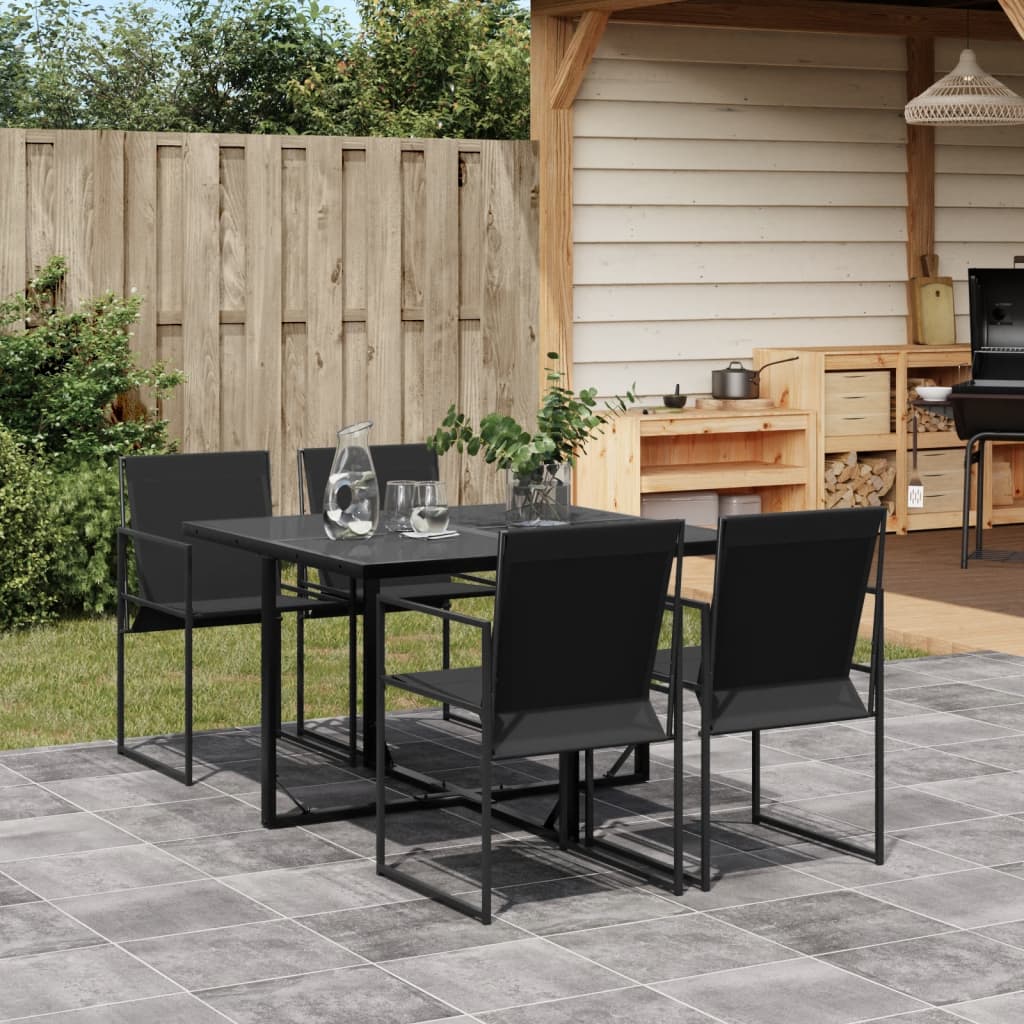 vidaXL Patio Dining Set Table and Chair Garden Outdoor Furniture Black Textilene-3