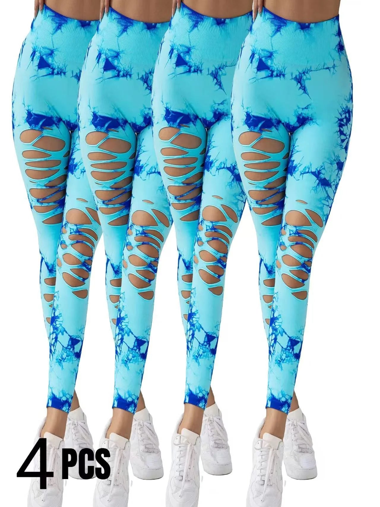 4 Pack New Style Hollow-Out Tie-Dye High-Waisted Tummy-Control Yoga Pants
