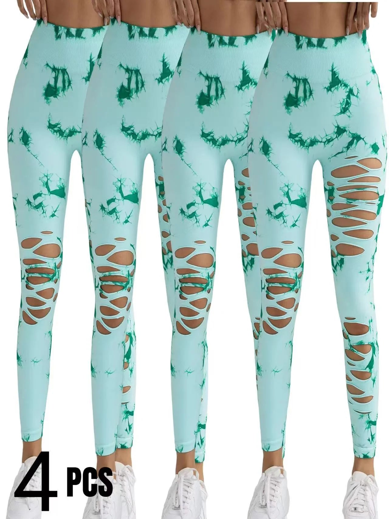 4 Pack New Style Hollow-Out Tie-Dye High-Waisted Tummy-Control Yoga Pants