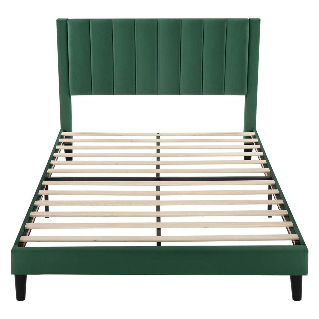 Queen size Modern Green Velvet Upholstered Platform Bed with Headboard-1