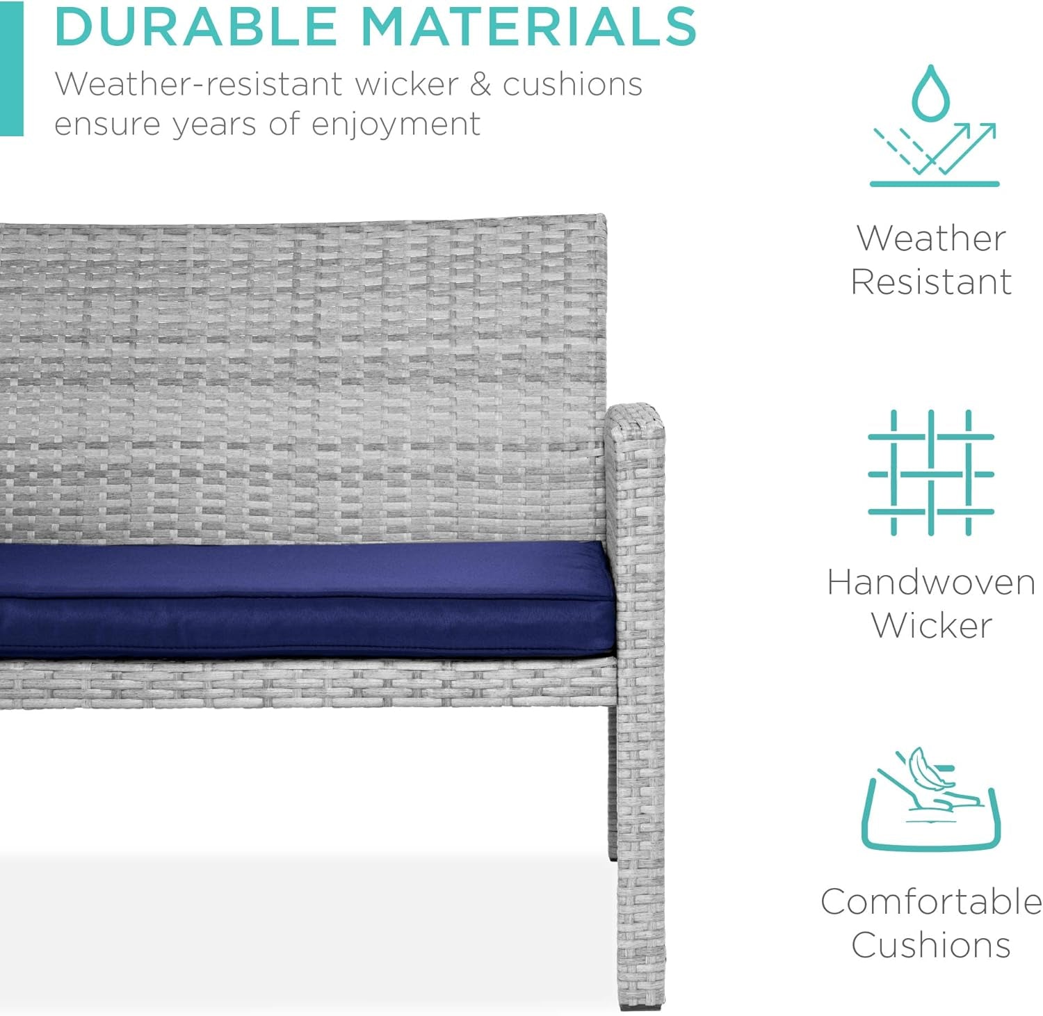 4 Piece Gray Navy Wicker Patio Conversation Set With Coffee Table-2