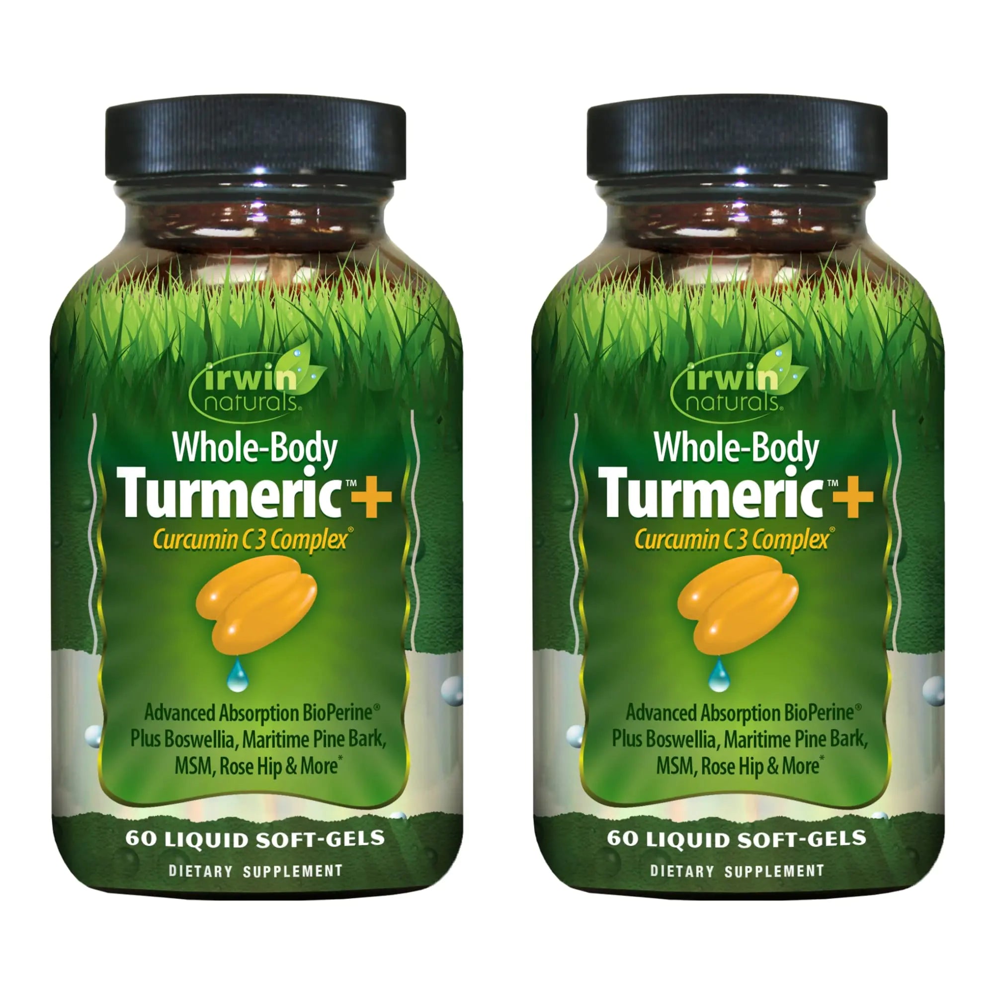 Irwin Naturals Whole Body Turmeric + Curcumin C3 Complex - 60 Liquid Soft-Gels Pack of 2 - Supports Whole-Body Wellness - 60 Total Servings